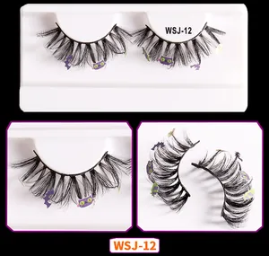 Macro detail of Halloween fake eyelashes WSJ-12 with bat and candy glitter sequins