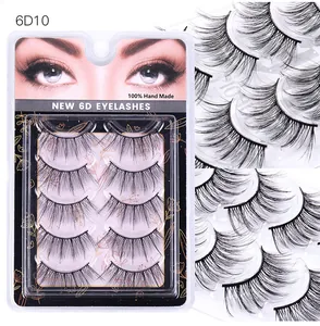 Macro detail of 6D multilayered 5 pairs natural curly crisscross false eyelashes set