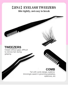 Dual-ended eyelash tweezers with stainless steel precision tip and fine comb detail
