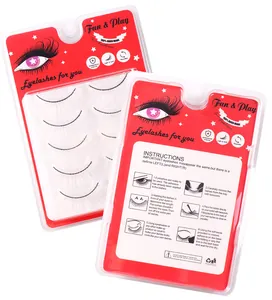 Detailed packaging of 5 pairs white fake eyelashes with step-by-step usage instructions