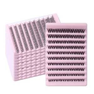 Grappes de faux cils naturels en boîtes roses pour extension de cils DIY à domicile