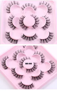 Detail of 5 pairs of Russian curl DD fake eyelashes in a pink storage tray model DD5-008