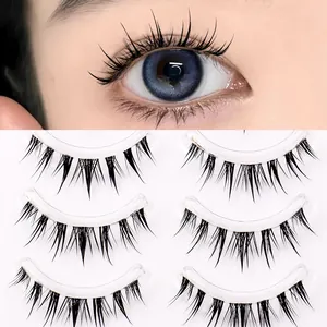 6 paires de faux cils manga naturels avec bande transparente pour un effet Barbie