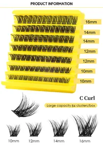 Detail view of C curl individual lashes in 10-16mm lengths with a 84 clusters large tray