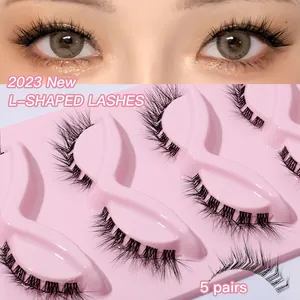 L-Shaped Natural False Eyelashes Manga Style Wispy 3D Synthetic Fiber Reusable Extension Lashes For Women Daily Makeup