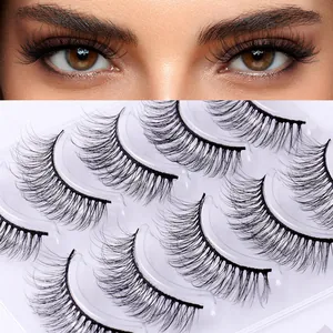 Natural False Eyelashes Hand Made Multi Layer Cross Volume Synthetic Fiber Faux Mink Eyelashes For Women Makeup Styling