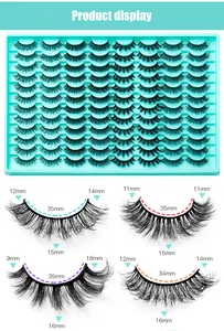 Größentabelle mit Längen verschiedener falscher Wimpern von 9mm bis 18mm und Banddetails