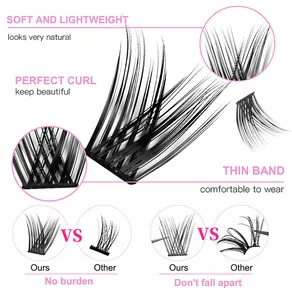 Macro detail of natural C-curl lash clusters showing the thin band and soft lightweight texture