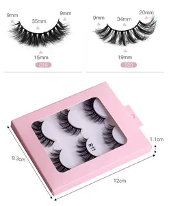 Detailed dimensions of 6D fluffy mink eyelashes G19 and G20 in pink packaging box