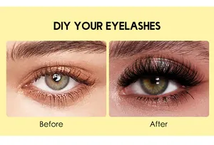 DIY cluster eyelash extension before and after comparison showing natural volume and length