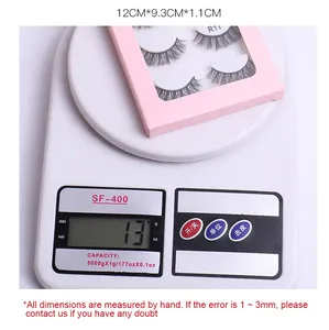 Detailed size measurement and 13g weight display of a 3D fluffy false eyelashes pink box