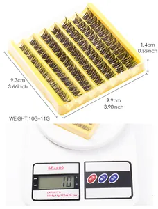 Cluster lash extensions set showing 5 rows with product dimensions and weight details