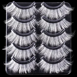 Five pairs of voluminous white false eyelashes for stage performances and creative makeup