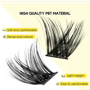 Detail of premium PBT 7-row segmented cluster lashes showing natural volume and texture