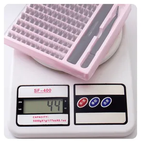 DIY segmented false eyelashes set in pink case with tools, total weight 44g on scale