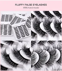 Macro detail of 14 pairs of fluffy handcrafted false eyelashes with crisscross layers