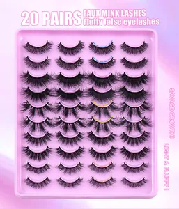 Close-up of 20 pairs faux mink eyelash set with fluffy and curled texture styles