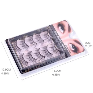 5 pairs of 6D natural voluminous faux fiber eyelashes set in a storage box, 16.2cm long