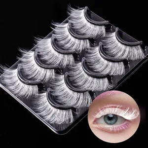 5 pairs of professional white synthetic fiber false eyelashes for festive stage makeup