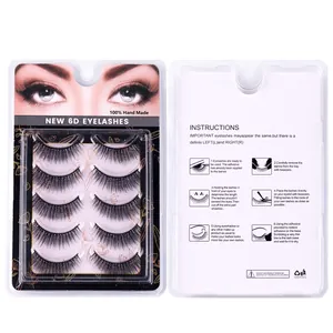 5 pairs of 6D handmade false eyelashes in transparent packaging with instructions