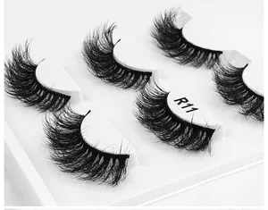Close-up of R11 fluffy 6D synthetic mink eyelashes with dense volume and dramatic curl