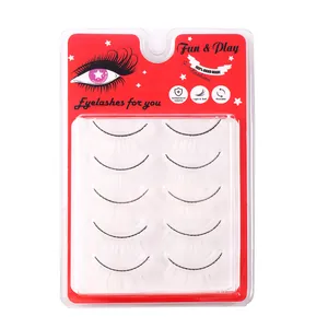 5 pairs of white synthetic fiber eyelashes for festival and stage makeup in clear packaging