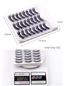 Detailed dimensions and weight display for a 10-pair set of curly false eyelashes
