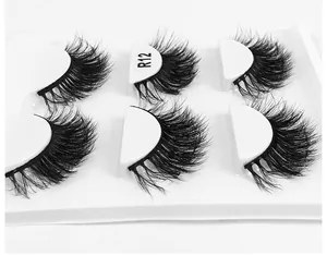 Macro shot of R12 fluffy 6D synthetic mink eyelashes with natural 3D volume and density