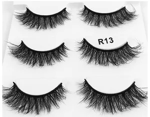 Detail of 3 pairs of 6D fluffy false eyelashes in R13 style with dense volume effect