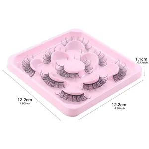 Pack of 7 pairs Russian volume DD curl eyelashes in 12.2cm pink flower tray