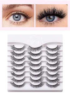Detailed comparison showing voluminous false eyelashes application and a pack of 10 pairs