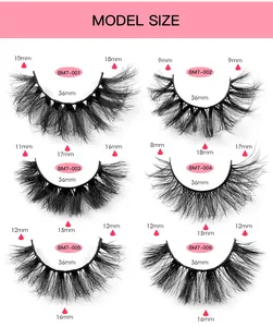 Detailed size chart showing eyelash lengths for 7-pair faux mink lash styles