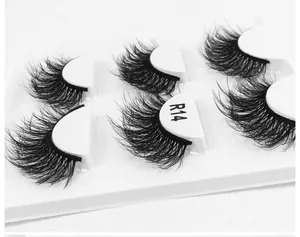 Detailed macro view of 6D fluffy false eyelashes set in style R14 with 3 pairs