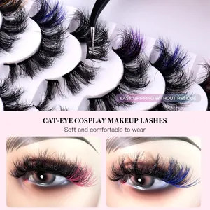 7 pairs of colorful faux mink cat eye false eyelashes with natural curl for cosplay
