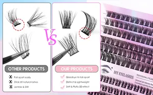 Détail macro de faux cils 3D DIY souples comparés aux cils rigides ordinaires