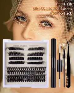 DIY individual lash extension kit including cluster lashes, bond and seal, and tweezers