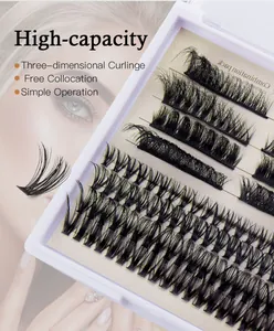 Macro view of high-capacity 3D curled individual lash clusters in champagne gold box