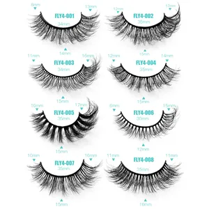 Lot de 8 styles de faux cils en vison avec mesures détaillées de longueur et de courbure