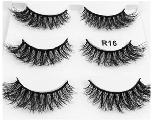 Close-up of R16 6D fluffy synthetic mink eyelashes with natural cross-layered thick volume