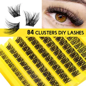 84 Clusters DIY individual eyelash extensions set with natural dense volume on yellow tray