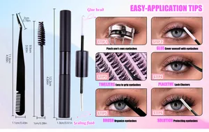 Kit d'application de cils avec pince, brosse et colle avec guide d'utilisation détaillé