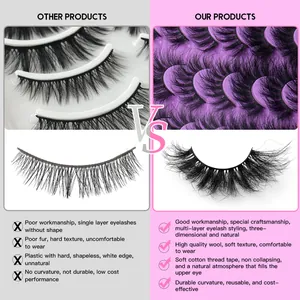 Multi-layer natural curly false eyelashes with soft cotton band for 3D makeup look