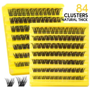 84 clusters of natural thick segmented individual eyelashes in yellow trays