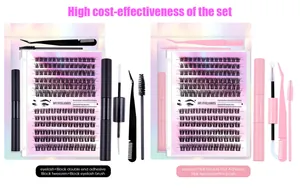 Kit d'extension de cils DIY avec grappes de cils, colle, pince et brosse mascara
