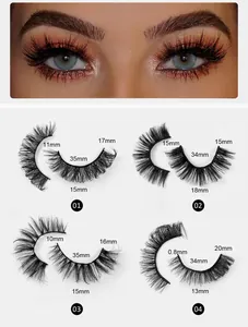 Macro view of assorted thick false eyelashes set showing 8-20mm lengths and textures
