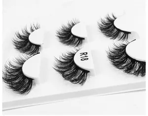 Detailed side view of 6D fluffy eyelashes R18 showing density and layered 3D volume
