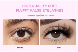 Detailed comparison showing before and after effect of fluffy faux mink eyelashes