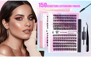 Kit d'extension de cils DIY avec 150 grappes et outils dans un emballage violet