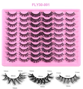 Detailed view of 30 pairs faux mink lashes set showing precise length measurements