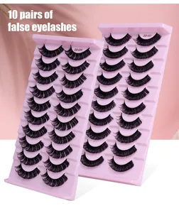 Detail view of DD curl thick false eyelashes displayed on pink stands, model DD-025 and DD-031